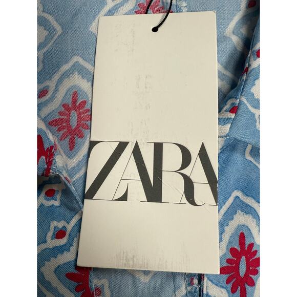 Zara Printed Tunic‎ Dress Size Small Blue Pink NWT - Picture 12 of 15